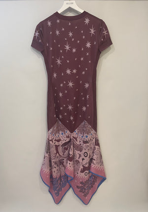 Hermès Purple and Pink Silk Short-Sleeve Maxi Dress with Star Details Size FR 36 (UK 8)