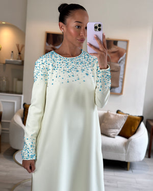 Safiyaa Ivory Long Sleeve Naima Crystal Embellished Dress FR 38 (UK 10)