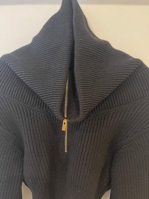 Jacquemus Black Cable Knit High Neck Zip Jumper with Vest Detail FR 34 (UK 6) RRP £650