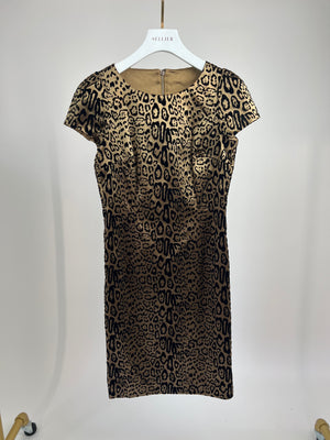 Dolce & Gabbana Bronze and Velvet Black Leopard Print Midi Dress IT 42 (UK 10)