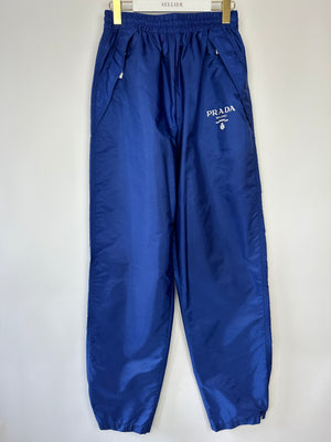 Prada Blue Re-Nylon Track Pants with Stitched Logo Detail Size IT 38 (UK 6)