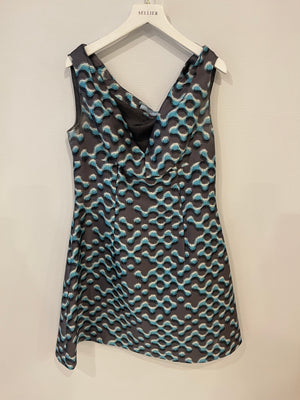 Prada Blue and Grey Sleeveless Printed Mini Dress Size IT 44 (UK 12)