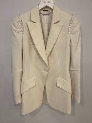 Alexander McQueen Cream Wool Blazer Jacket with Ruffle Details Size IT 40 (UK 8)