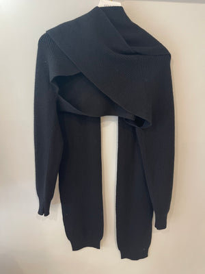 Hermès Black Cashmere Cropped Cardigan with Integrated Scarf Size FR 38 (UK 10)