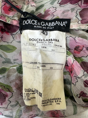 Dolce & Gabbana Silk Flowing Sleeveless Dress with Floral Print Details Size IT 40 (UK 8)