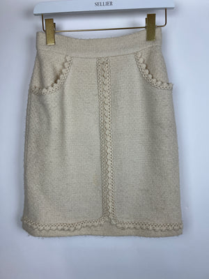 Chanel Ivory Tweed Pencil Skirt with Pocket Detail Size FR 38 (UK 10)