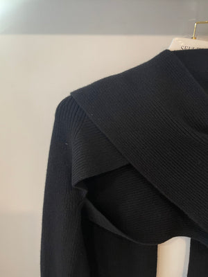 Hermès Black Cashmere Cropped Cardigan with Integrated Scarf Size FR 38 (UK 10)