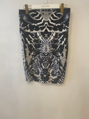 Alexander Mcqueen Navy Graphic Printed Tube Skirt Size M (UK 10)