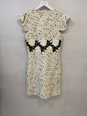 Giambattista Valli White and Black Tweed Floral Embroidered Dress Size IT 42 (UK 10)