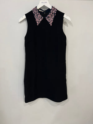 Miu Miu Black Sleeveless Mini Dress with Pink Floral Collar Detail Size IT 38 (UK 6)