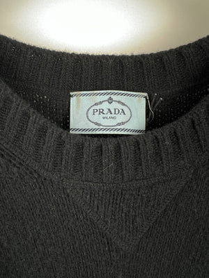 Prada Black Knitted Long Sleeve Oversized Jumper with Logo Detail IT 50 (UK 18)