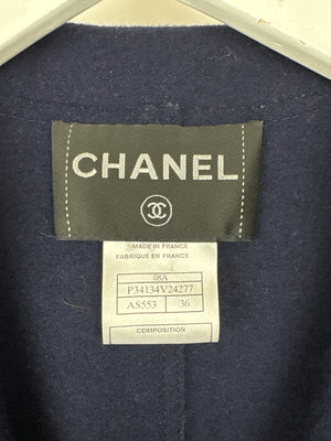 Chanel Navy Wool Blazer Jacket with Silver CC Button Detail FR 36 (UK 8)