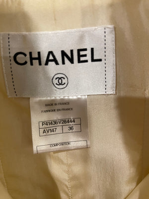 Chanel 2011 Paris-Byzance Cream, Gold and Black Tweed Jacket with Embellished CC Button Details Size FR 36 (UK 8)