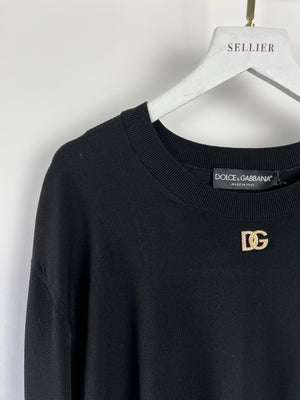 Dolce & Gabbana Black Knitted Long Sleeve Jumper with DG Crystal Logo Detail IT 50 (UK 18)