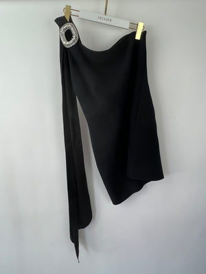 David Koma Black One Shoulder Mini Dress with Crystal Buckle & Silk Bow Detail Size UK 12