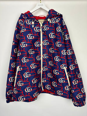 Gucci Blue, Red & White GG Logo Print Wind Jacket IT 54 (UK 44)