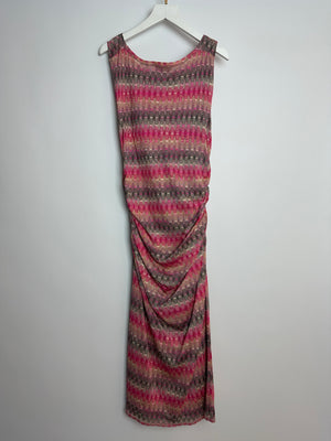 Missoni Pink & Beige Knit Sleeveless Maxi Dress With Ruched Side Detail Size IT 44 (UK 12)