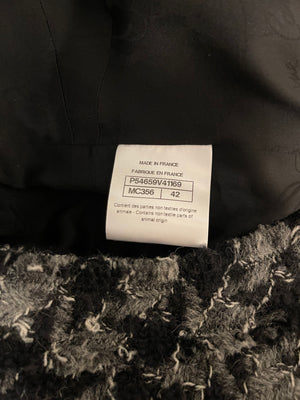 Chanel Black, Grey and White Wool Tweed Zip Jacket Size FR 42 (UK 14)