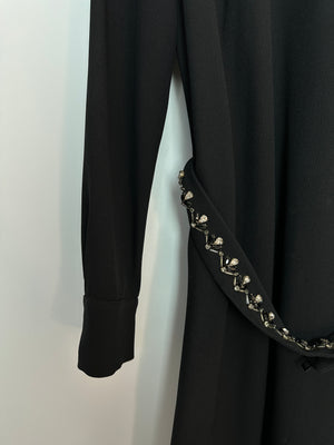 Prada Black Long Sleeve Midi Dress with Crystal Embellishment Details on Collar and Belt Size IT 42 (UK 10)