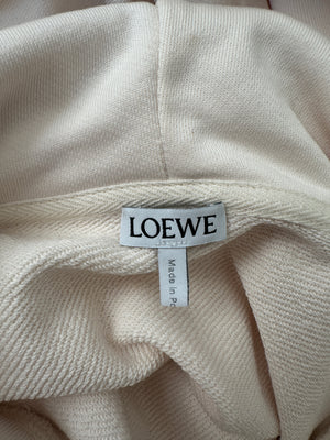 Loewe Menswear White Cotton Hoodie With Leather Anagram Logo Pocket Detail Size XL