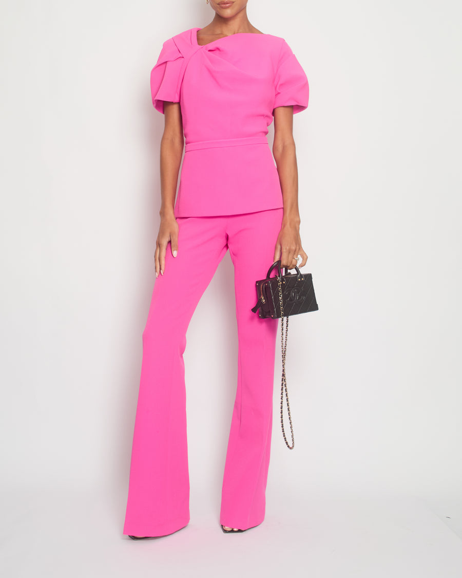 Safiyaa Hot Pink Top and Flared Trouser Set with Belt Size UK 12/18