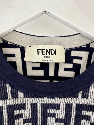 Fendi Navy and White FF Monogram Knit Short Sleeve T-Shirt Size IT 36 (UK 4)