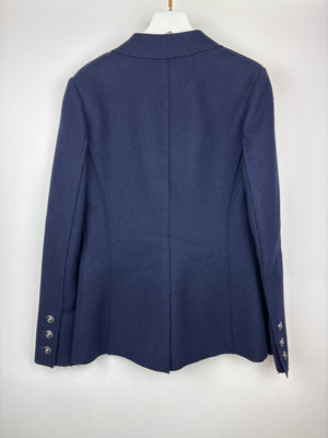 Chanel Navy Wool Blazer Jacket with Silver CC Button Detail FR 36 (UK 8)