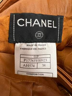 Chanel 01/P Brown Leather Straight Leg Trousers Size FR 38 (UK 10)