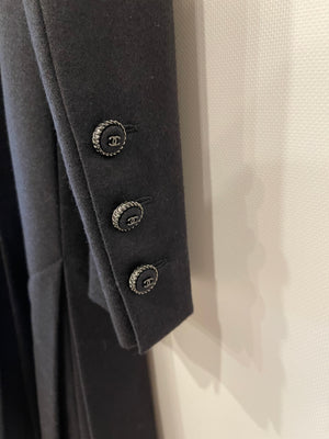 Chanel Charcoal Wool Trench Coat with CC Logo Buttons Detailing Size FR 42 (UK 14)