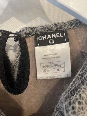 Chanel 2009 Paris-Moscow Black, Grey, Beige Wool and Mohair Mini Ruffle Dress Size FR 38 (UK 10) RRP £3,650