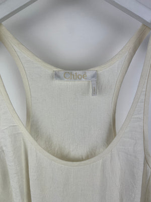 Chloe White Maxi Strap Dress with Crochet Pocket and Waist Detail Size FR 38 (UK 10)