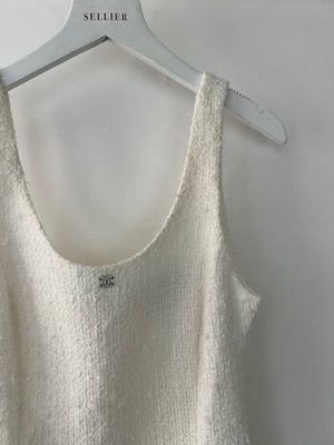 Chanel 23M White Tweed Strapless Mini Dress with CC Crystal Logo Size FR 36 (UK 8) £2900