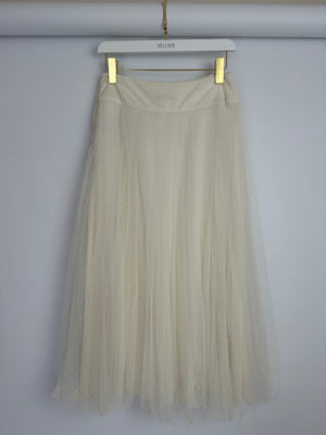 Christian Dior Cream Sheer Polka Dot Tulle Midi Skirt FR 38 (UK 10)