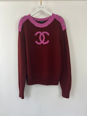 Chanel Pink CC Round Neck Jumper with Crystal Button Detail FR 36 (UK 8)