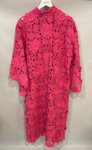 La Vie Pink Crochet Long-Sleeve Maxi Dress Size FR 40-42 (UK 12-14)