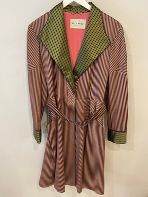 Etro Pink and Green Striped Silk Coat with Belt FR 38 (UK 10)