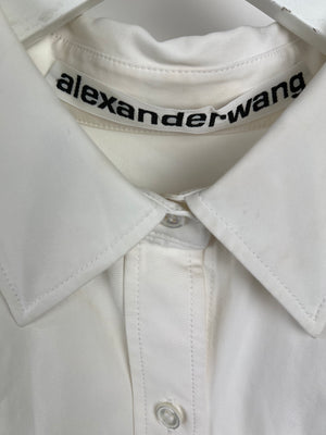 Alexander Wang White Button Down Shirt with Ruched Sleeve Detail Size US 6 (UK 10)