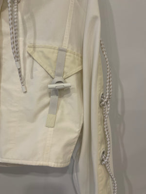 Hermès White and Ivory Cropped Oversize Jacket with String and Pocket Detail Size FR 38 (UK 10)