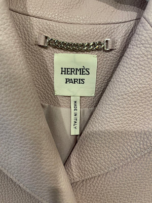 Hermès Pink Leather Jacket with Silver Logo Button and Zipped Pocket Details Size FR 42 (UK 14)