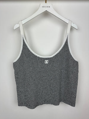 Chanel Black and White Stripe Tank Top with CC Logo Detail Size FR 42 (UK 14)