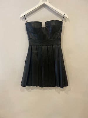 Balmain Black Leather Cut-Out Bustier Pleated Mini Dress Size FR 34/36 (UK 6/8) RRP £3,650