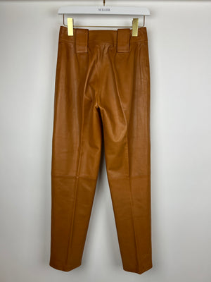 Chanel 01/P Brown Leather Straight Leg Trousers Size FR 38 (UK 10)