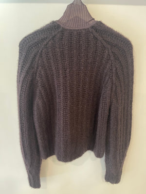 Hermès Brown Cashmere Knit Jumper with Lambskin Leather Braided Details Size FR 34 (UK 6)