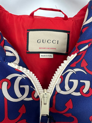 Gucci Blue, Red & White GG Logo Print Wind Jacket IT 54 (UK 44)