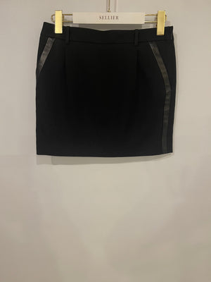 Saint Laurent Black Wool Mini Skirt with Leather Pocket Details Size FR 36 (UK 8)