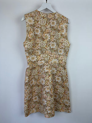 Zimmermann Beige Floral Print Linen Dress with Draw String Details Size FR 38 (UK 10)