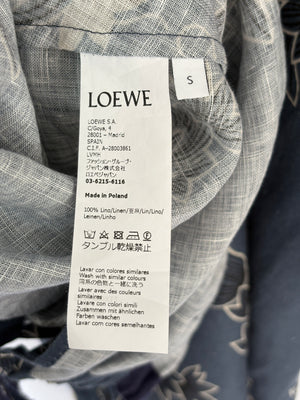 Loewe Navy Oversized Linen Kaftan Dress Dress with Floral Print and Drawstring Detail Size S (UK 8)