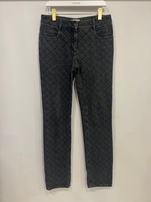 Chanel Dark Grey Diamond Quilted Skinny Jeans with CC Button Detail Size FR 42 (UK 14)