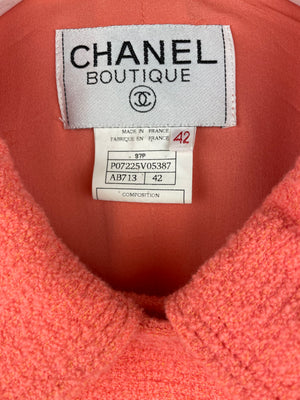 Chanel Vintage 97P Coral Pink Double Breasted Tweed Blended Wool Jacket Detail Size FR 42 (UK 14)