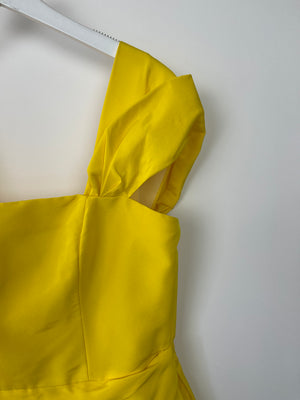 Carolina Herrera Yellow Silk Sleeveless Midi Dress with Embroidery Lining Detail Size US 10 (UK 14)